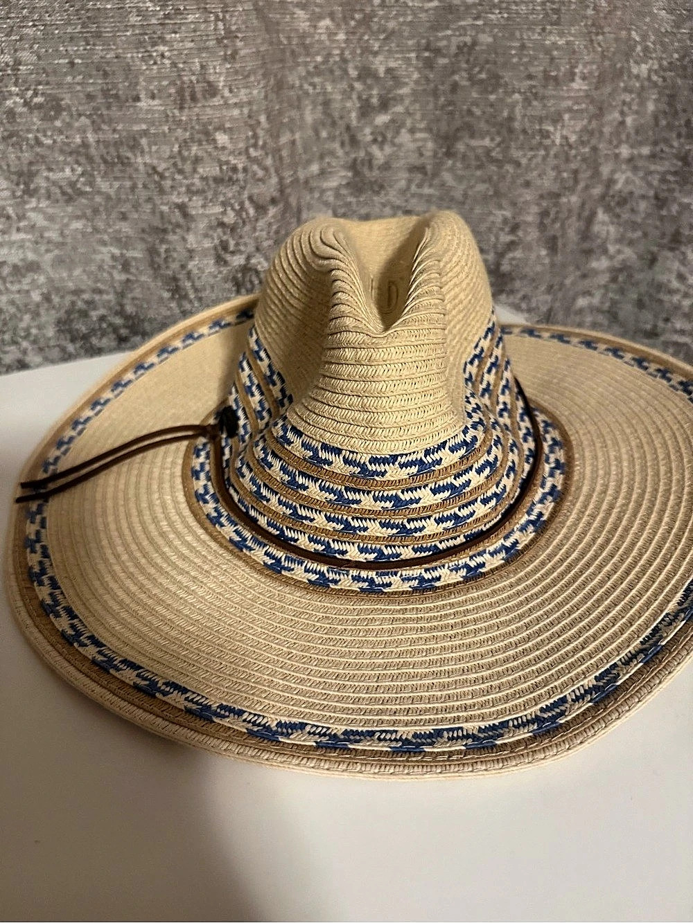 Sun 'N' Sand Wide Brim Sun Hat in Tan & Blue